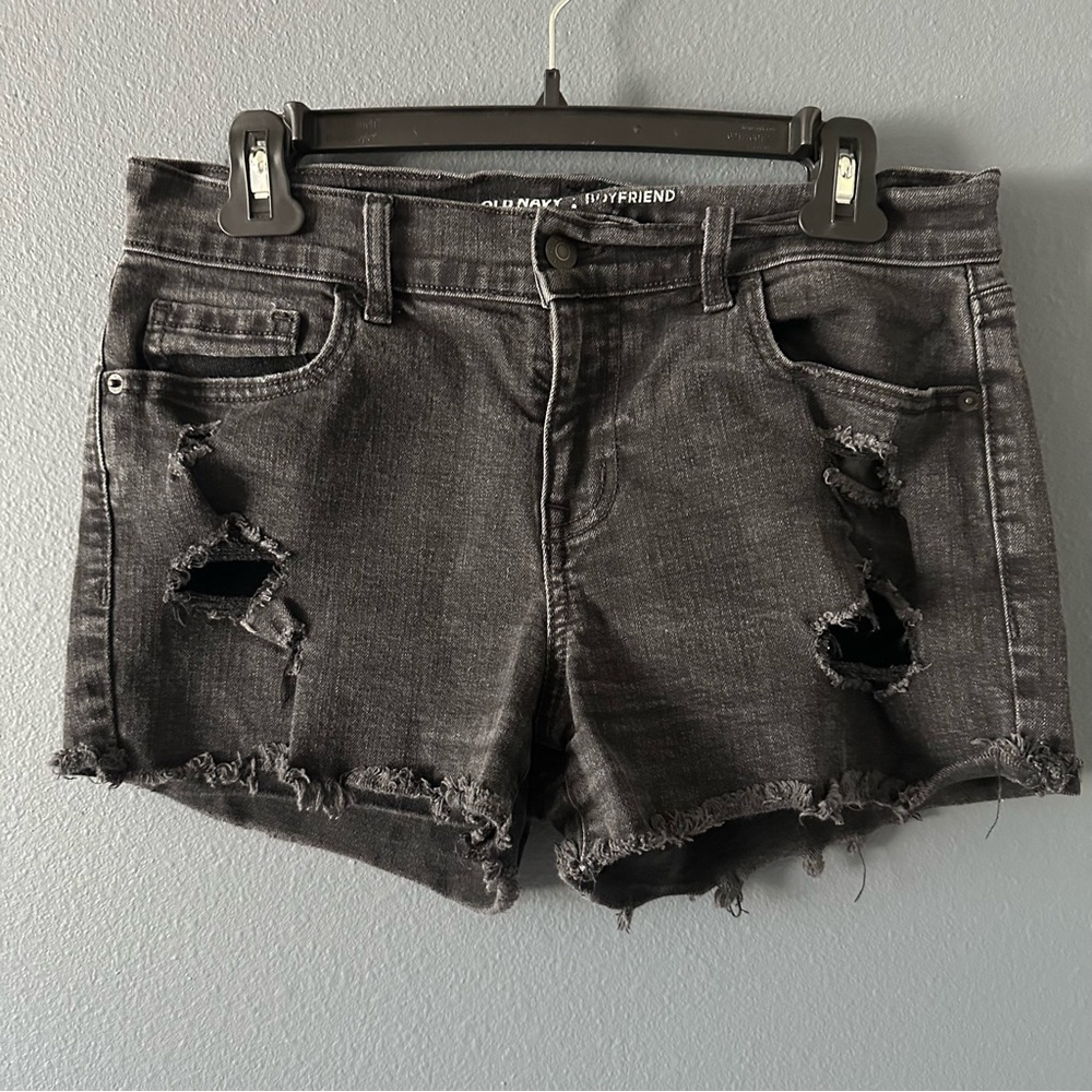 Distressed Black Denim Shorts
